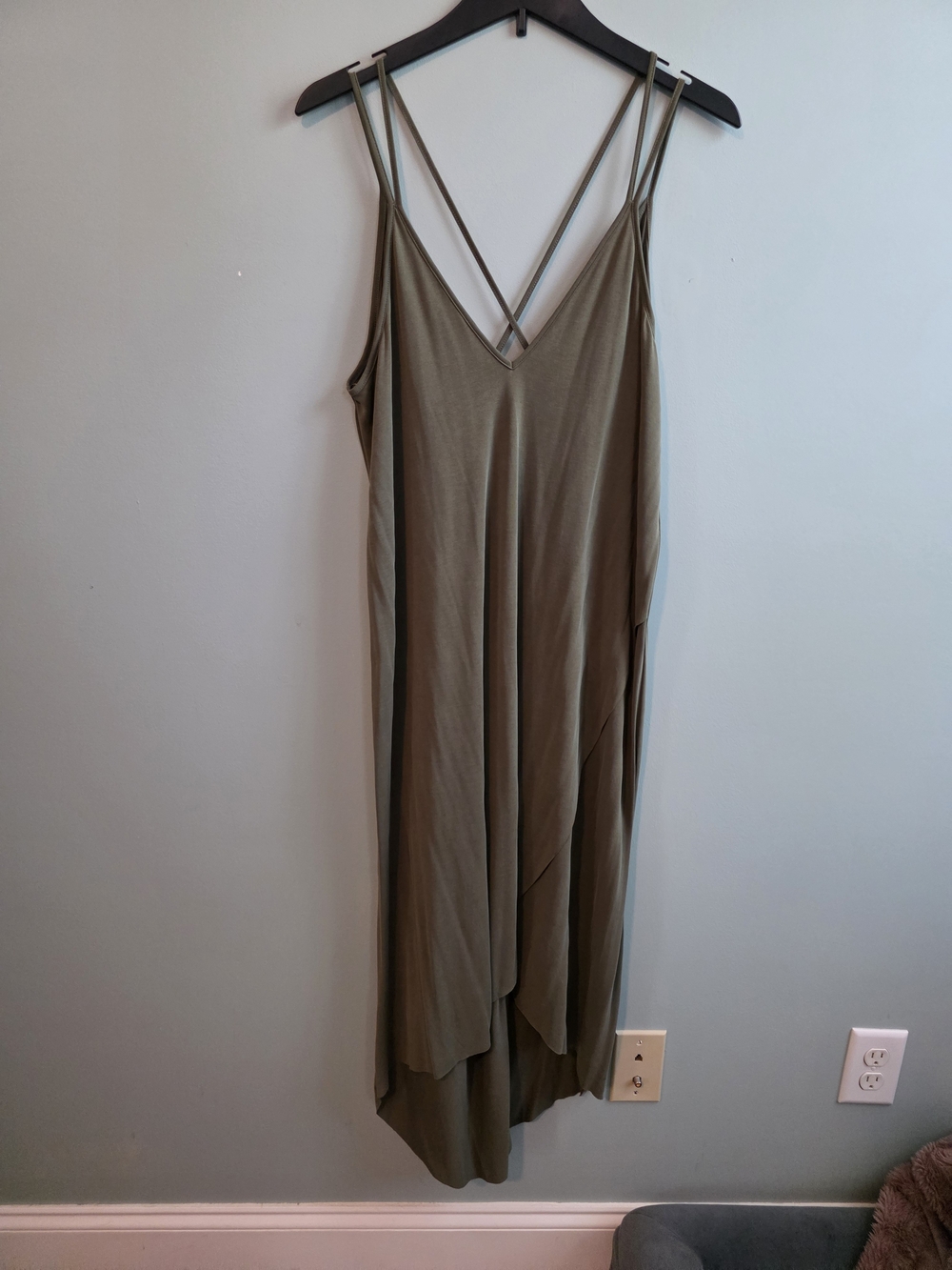 Lush Olive Green V-Neck Strappy High-Low Slip Dress